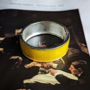 Vintage Y2K Silver Tone Yellow Enamel Bangle Bracelet
